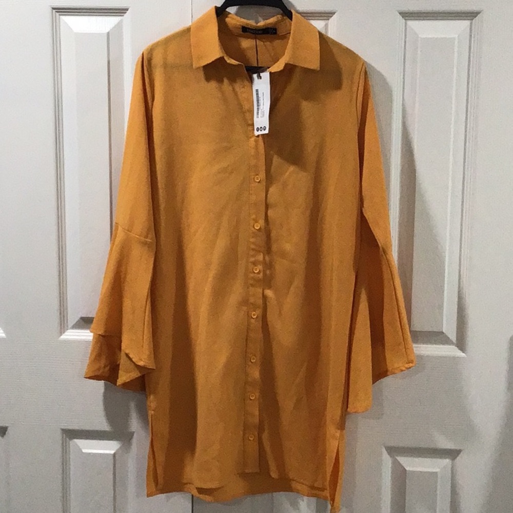 Boohoo Mustard Mini Shirt Dress size 4
